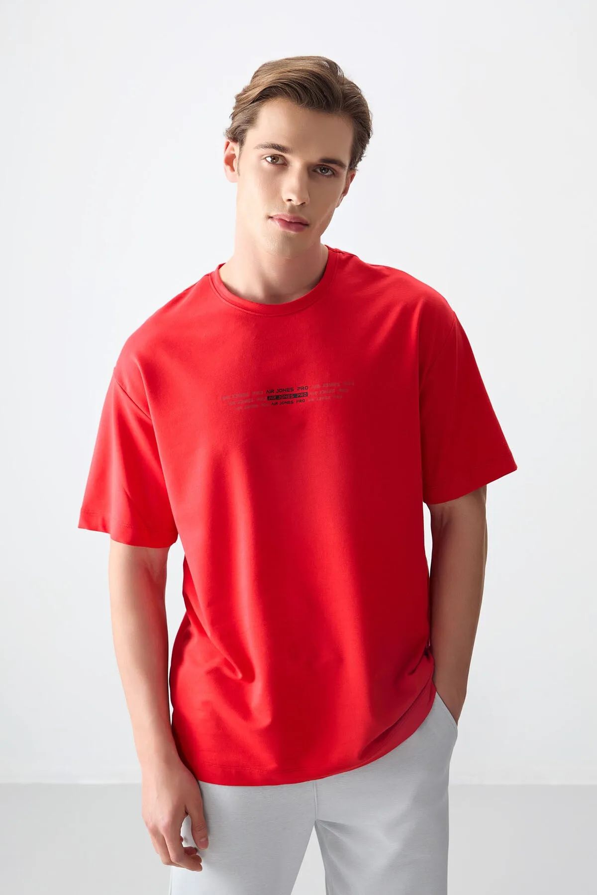 Fiesta Pamuklu Kalın Yumuşak Dokulu Oversize Fit Baskılı Erkek T-Shirt - 88374 - Fiesta