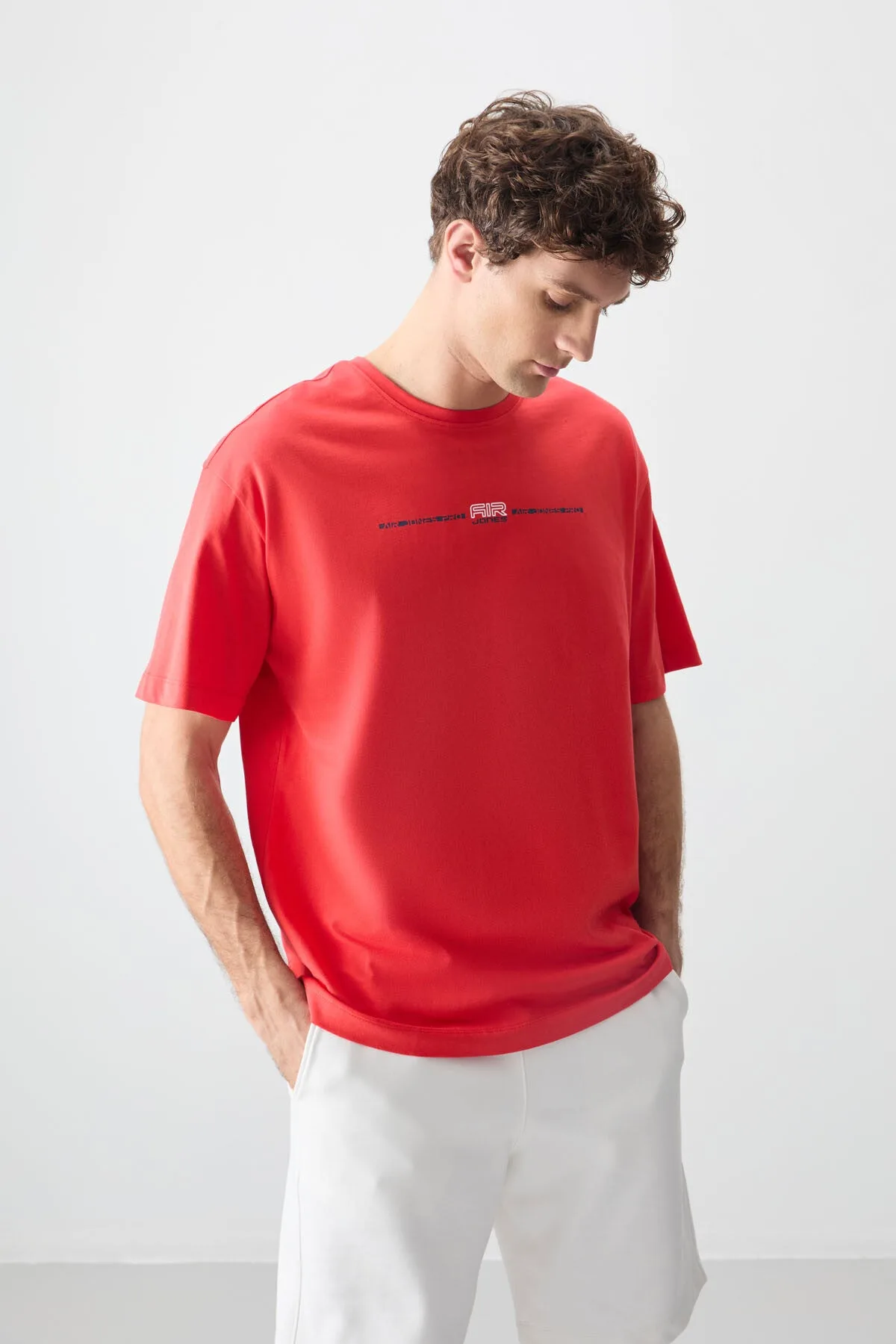 Fiesta %100 Pamuk Kalın Yumuşak Dokulu Oversize Fit Baskılı Erkek T-Shirt - 88357 - Fiesta
