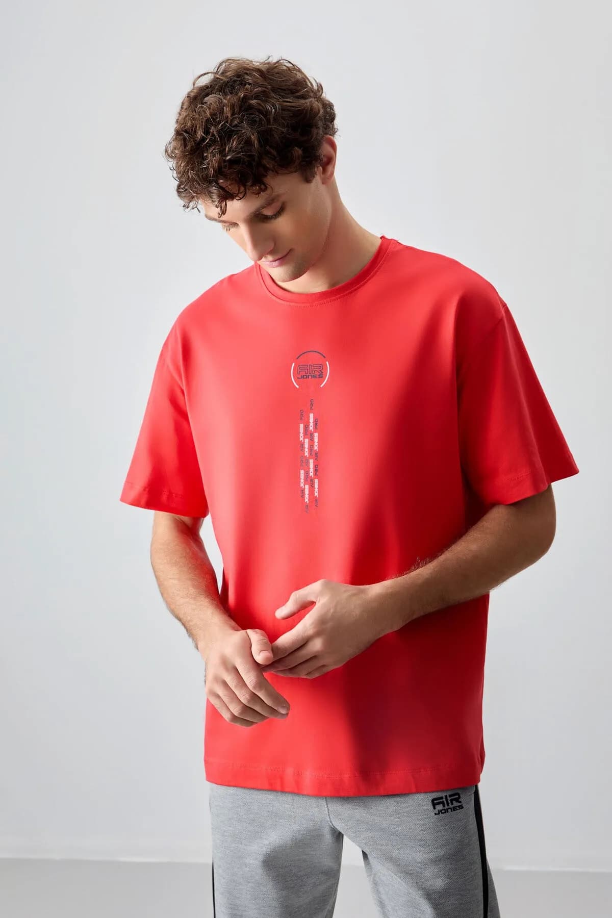 Fiesta %100 Pamuk Kalın Yumuşak Dokulu Oversize Fit Baskılı Erkek T-Shirt - 88355 - Fiesta