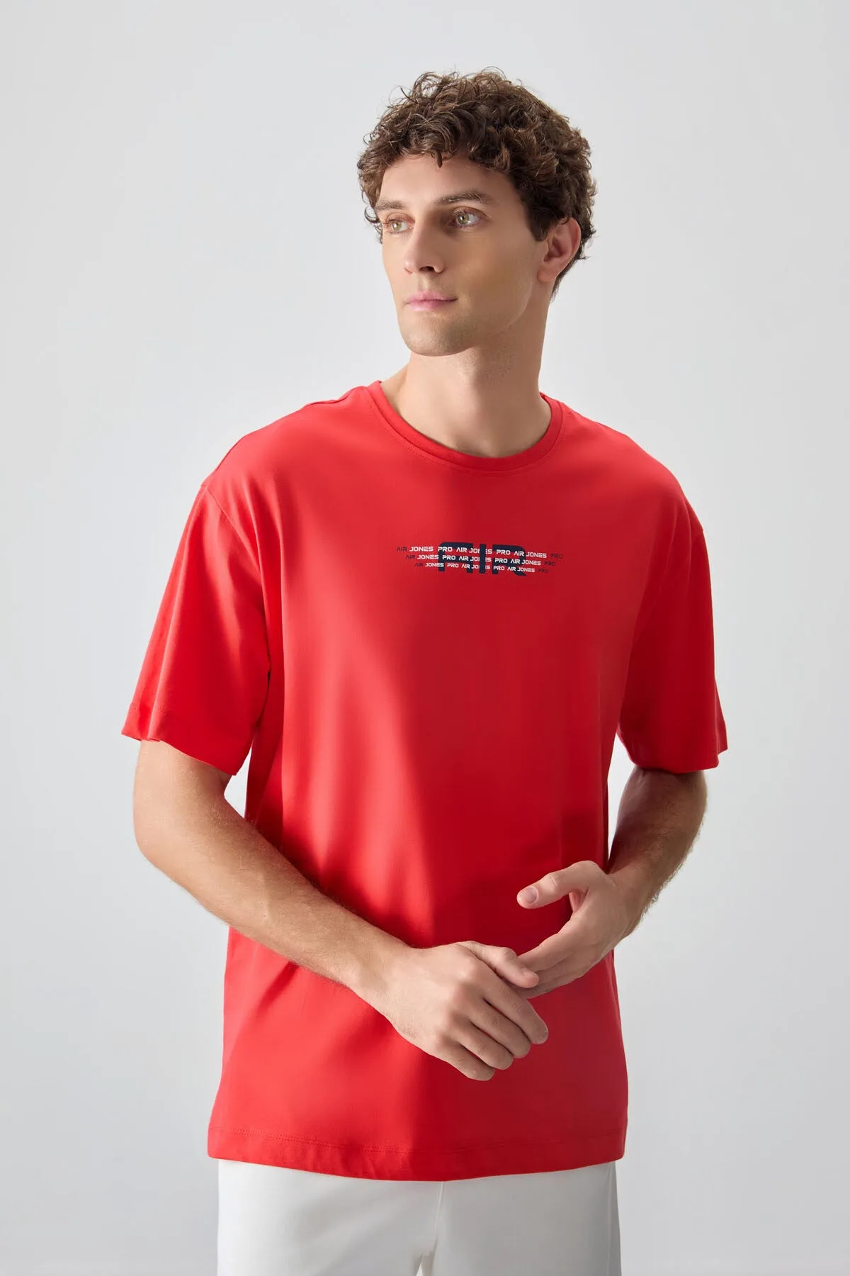 Fiesta %100 Pamuk Kalın Yumuşak Dokulu Oversize Fit Baskılı Erkek T-Shirt - 88356 - Fiesta