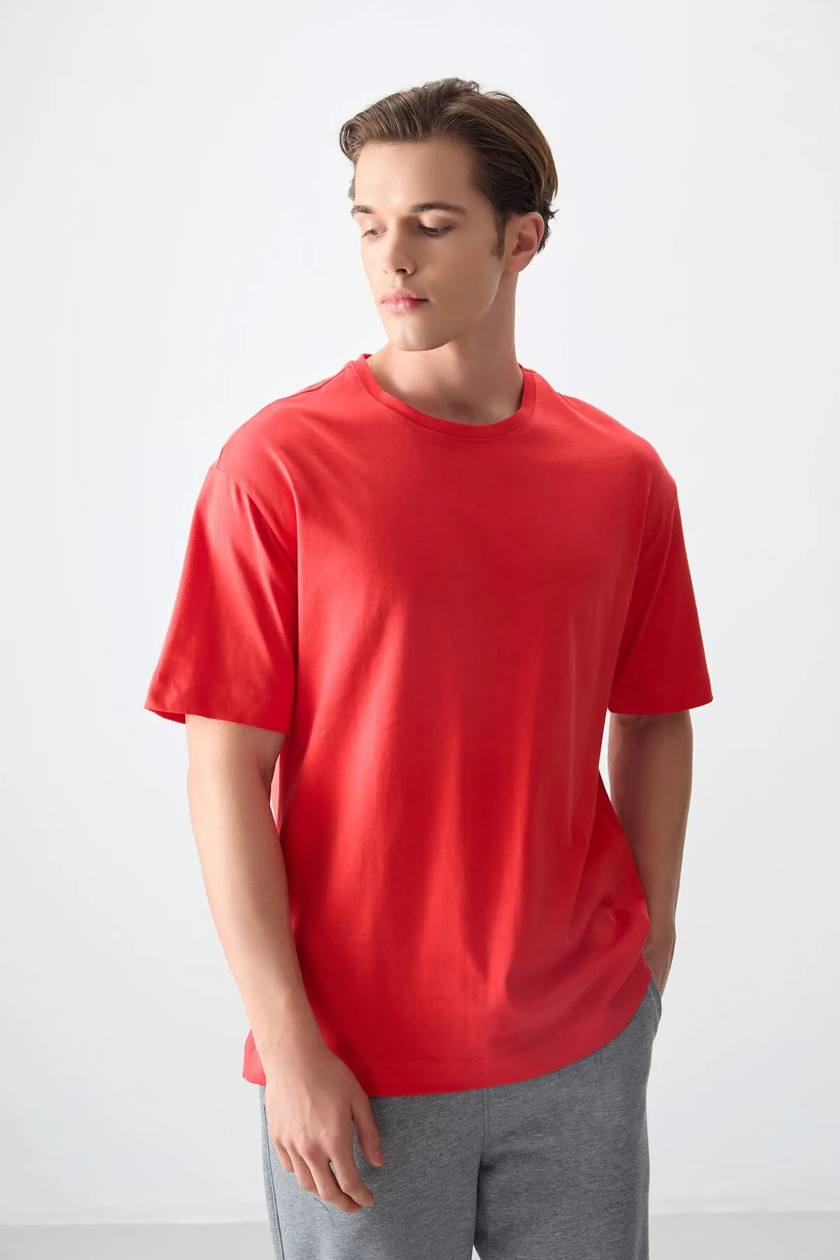 Fiesta %100 Pamuk Kalın Yumuşak Dokulu Oversize Fit Basic Erkek T-Shirt - 88353 - Fiesta