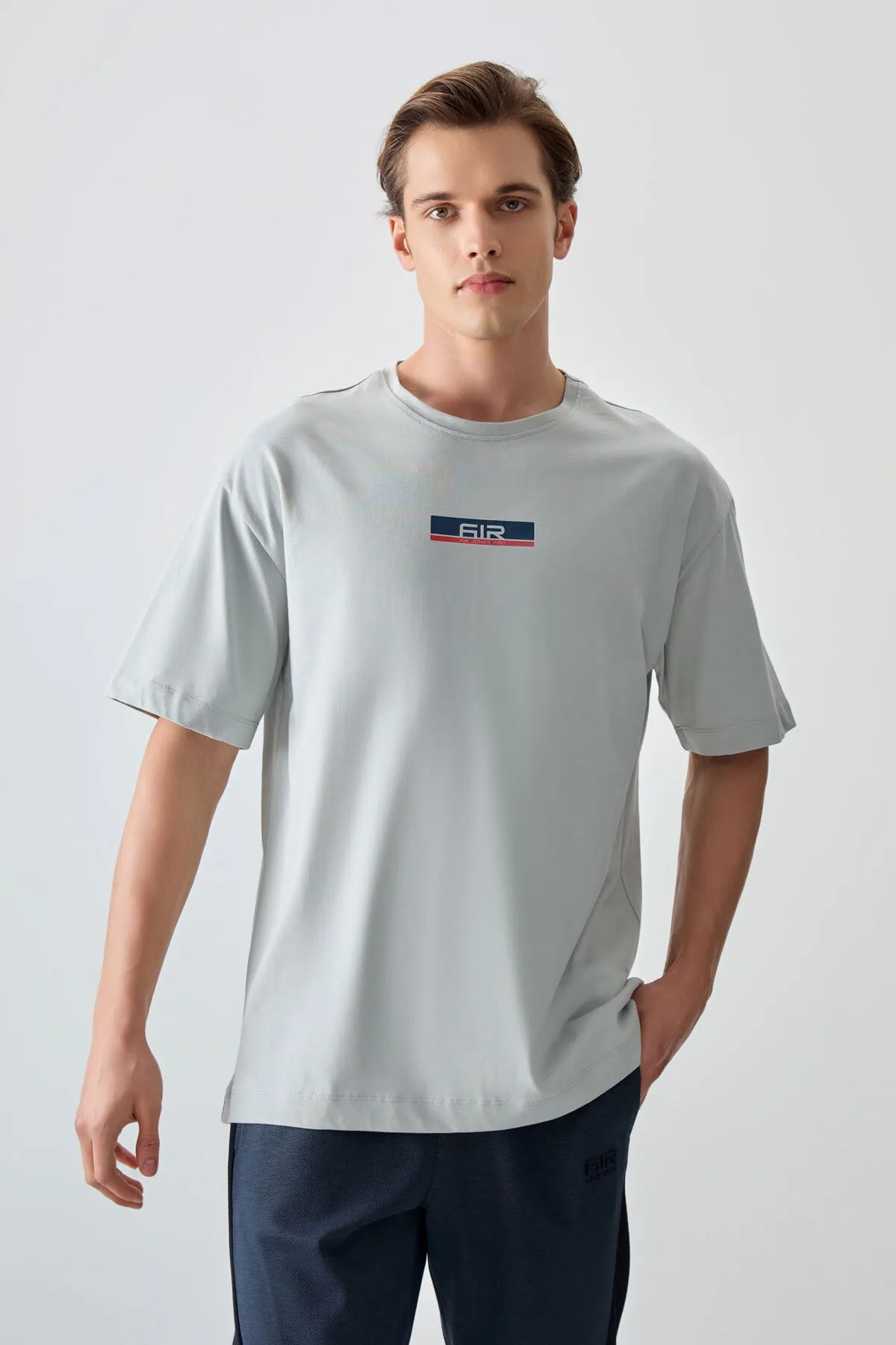 Taş %100 Pamuk Kalın Yumuşak Dokulu Oversize Fit Baskılı Erkek T-Shirt - 88359 - Taş