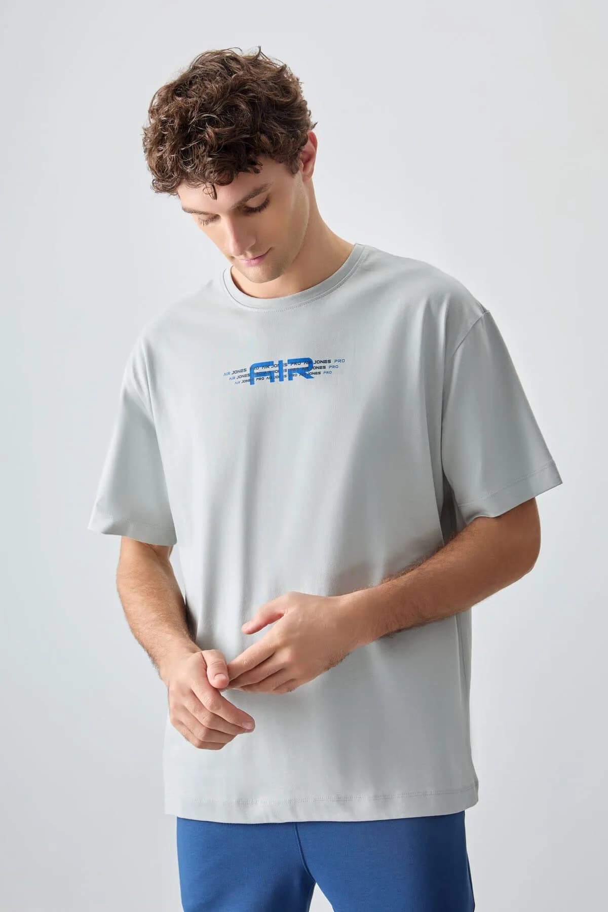 Taş %100 Pamuk Kalın Yumuşak Dokulu Oversize Fit Baskılı Erkek T-Shirt - 88356 - Taş