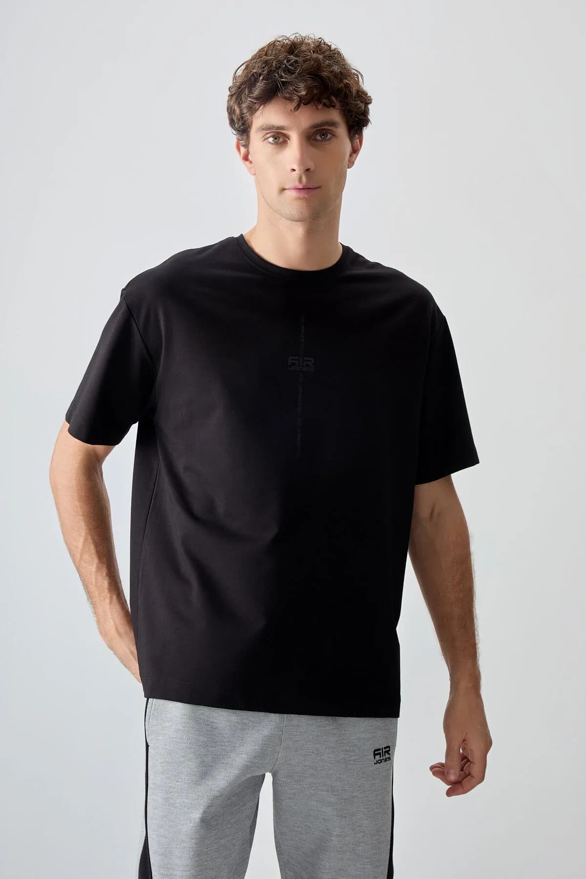 Siyah Pamuklu Kalın Yumuşak Dokulu Oversize Fit Baskılı Erkek T-Shirt - 88373 - Siyah