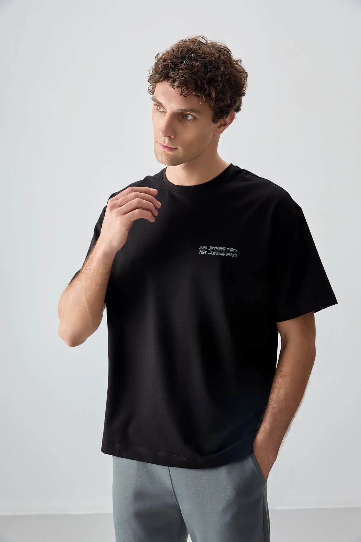 Siyah Pamuklu Kalın Yumuşak Dokulu Oversize Fit Baskılı Erkek T-Shirt - 88375 - Siyah