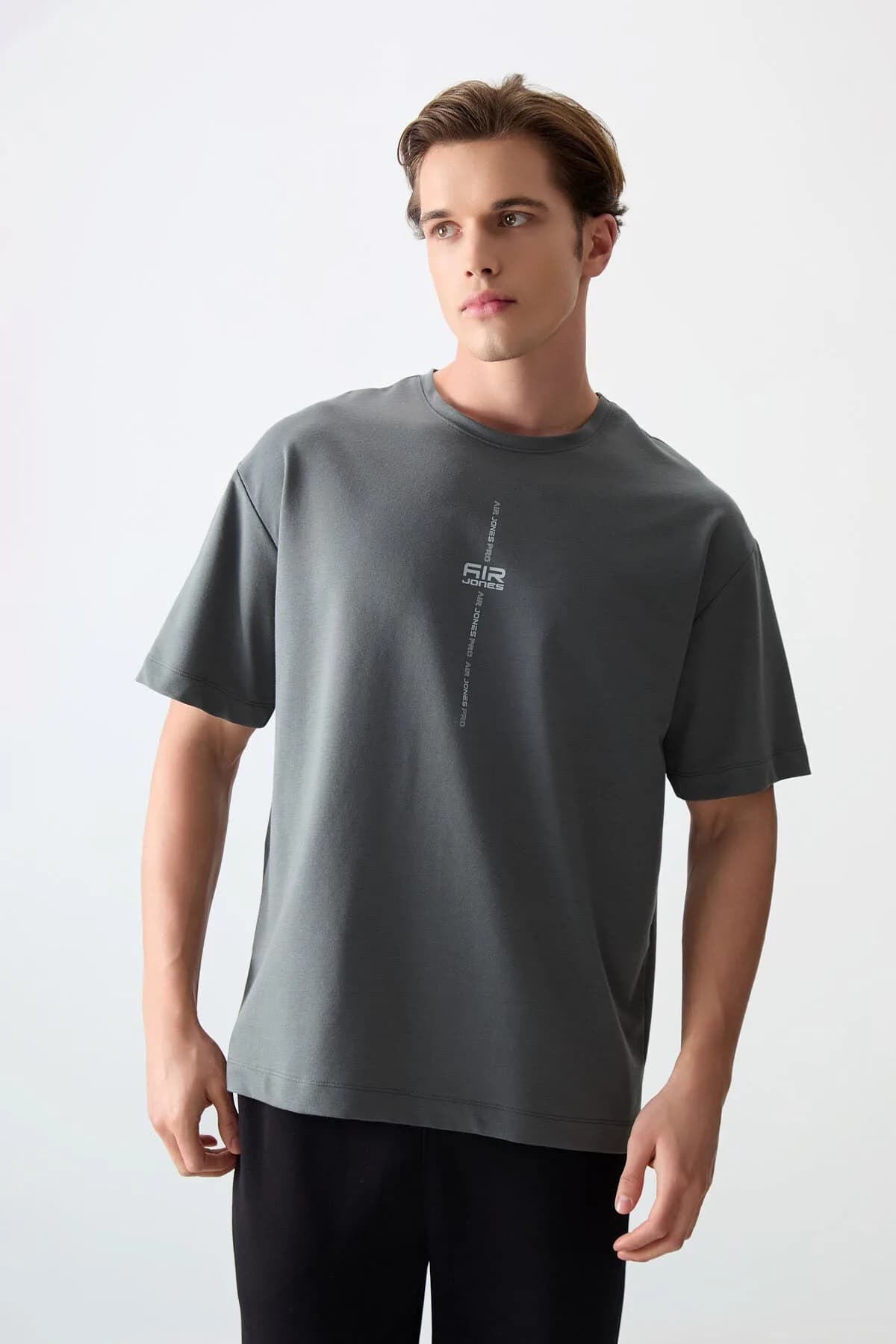 Haki Pamuklu Kalın Yumuşak Dokulu Oversize Fit Baskılı Erkek T-Shirt - 88373 - Haki