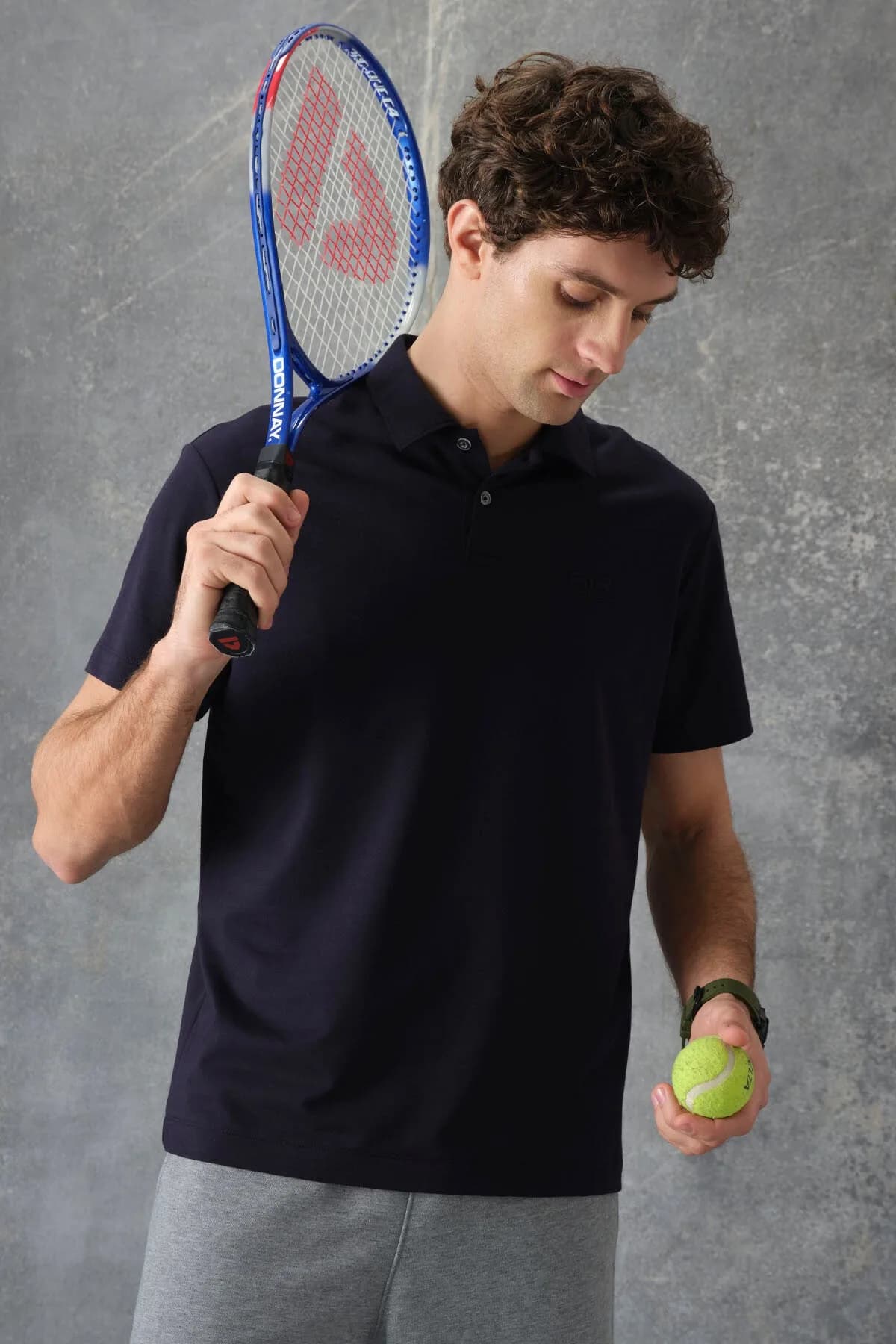 Lacivert Pamuklu Kalın Yumuşak Dokulu Polo Yaka Oversize Fit Basic Erkek T- Shirt - 88382 - Lacivert