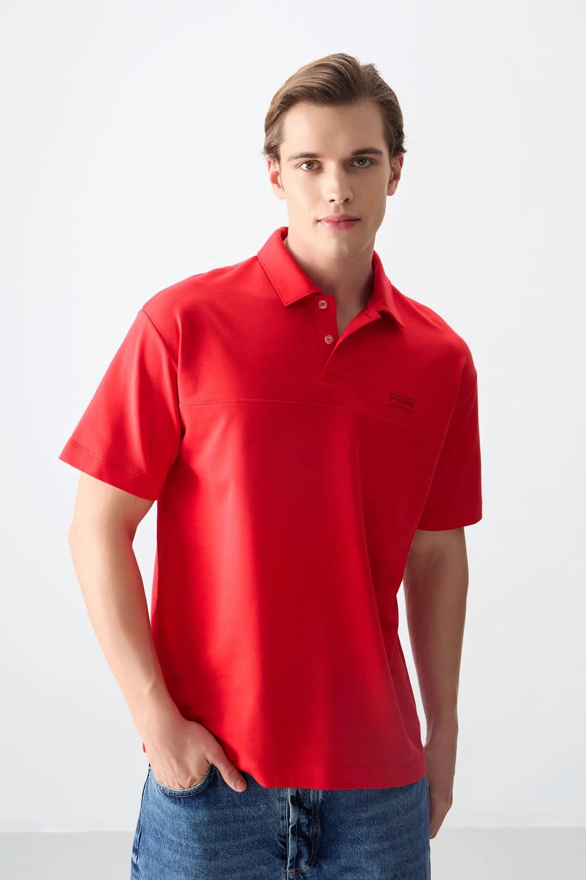Fiesta Pamuklu Kalın Yumuşak Dokulu Polo Yaka Oversize Fit Basic Erkek T- Shirt - 88382 - Fiesta