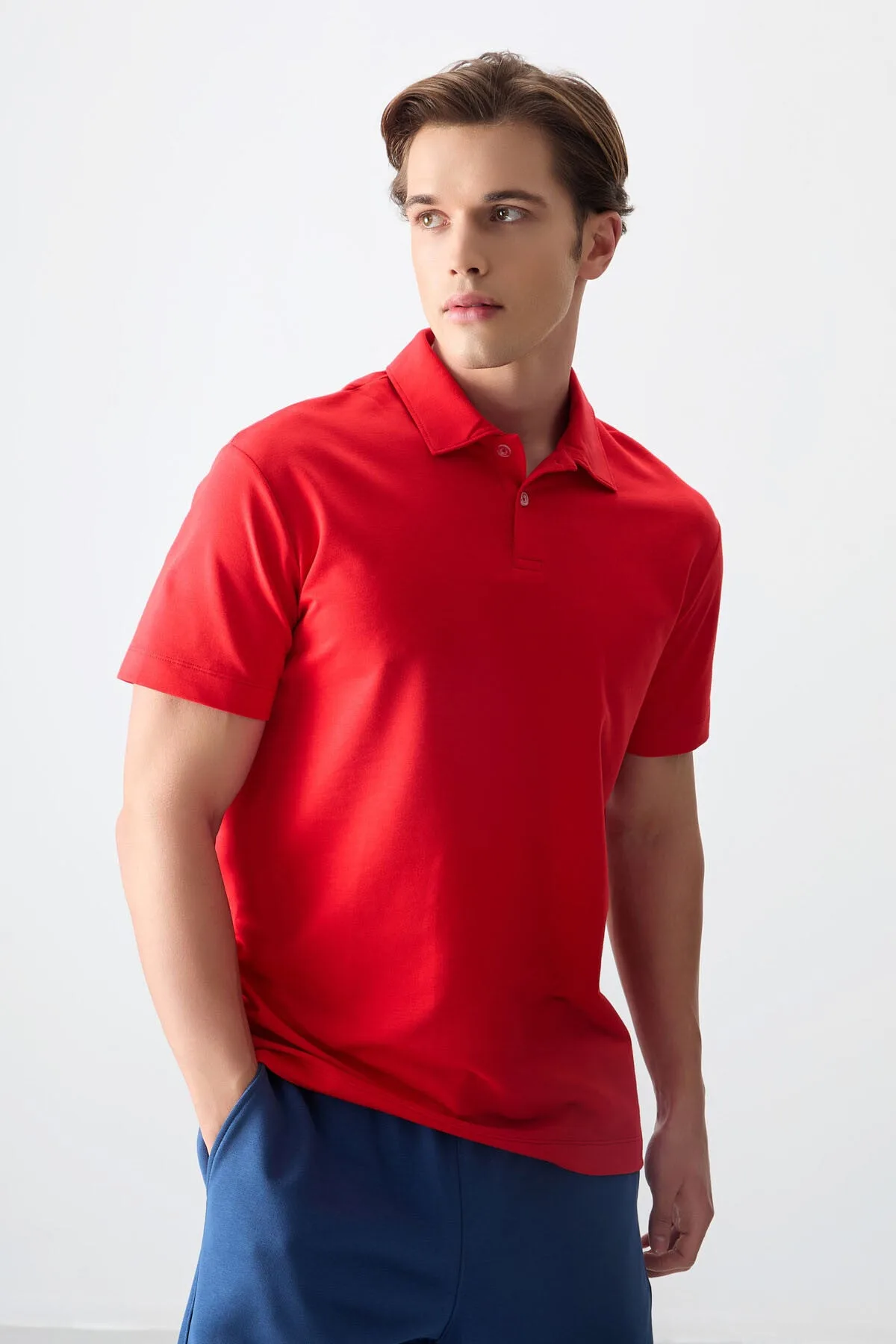Fiesta Pamuklu Kalın Yumuşak Dokulu Polo Yaka Oversize Fit Basic Erkek T- Shirt - 88381 - Fiesta
