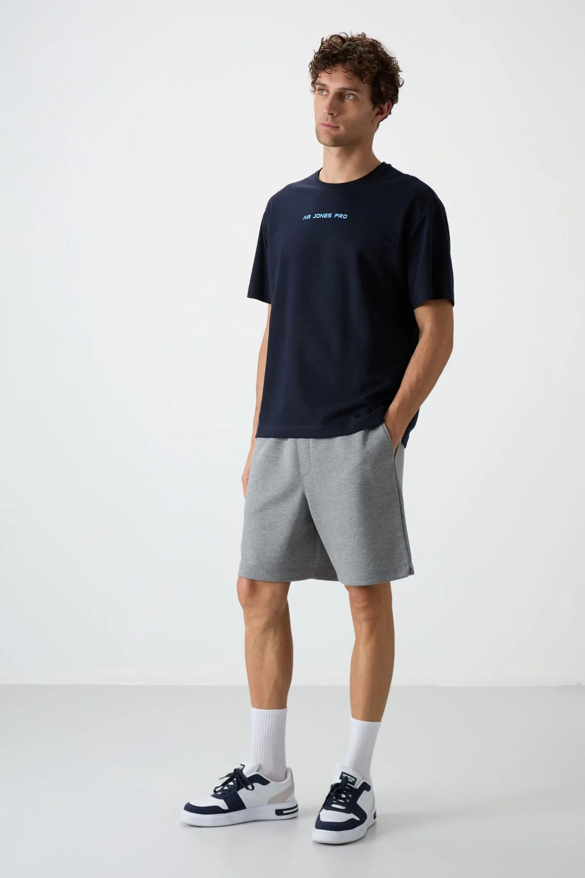 Gri Melanj Pamuklu Kalın Yumuşak Dokulu Comfort Fit Basic Erkek Şort - 81274 - Gb melanj