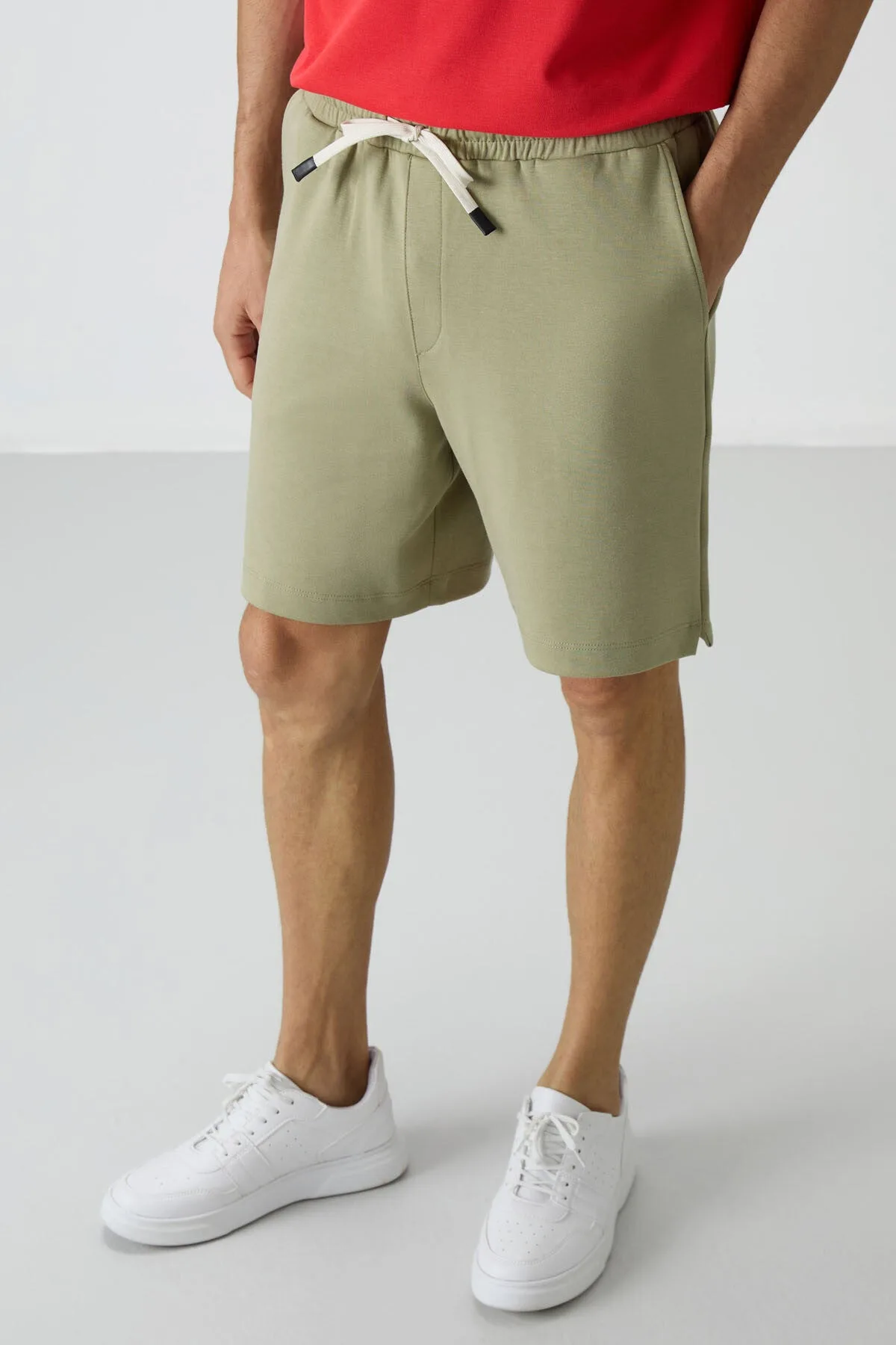Açık Çağla Pamuklu Kalın Yumuşak Dokulu Comfort Fit Basic Erkek Şort - 81274 - Açık çağla