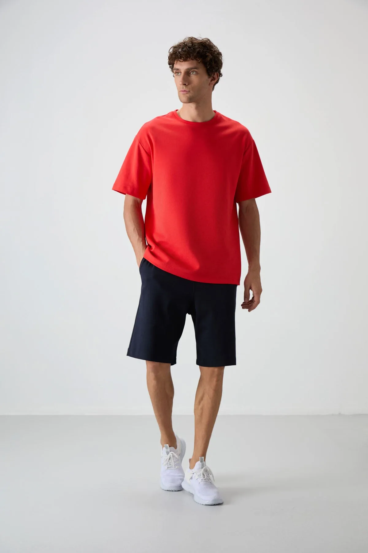 Fiesta - Lacivert Pamuklu Kalın Yumuşak Dokulu Oversize Fit Basic Erkek Şort Takım - 85249 - Fiesta/lacivert