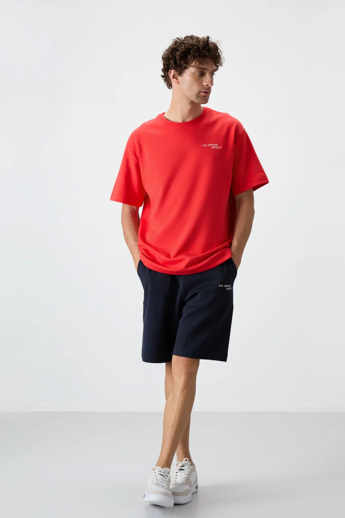 Fiesta - Lacivert Pamuklu Kalın Yumuşak Dokulu Oversize Fit Nakışlı Erkek Şort Takım - 85250 - Fiesta/lacivert