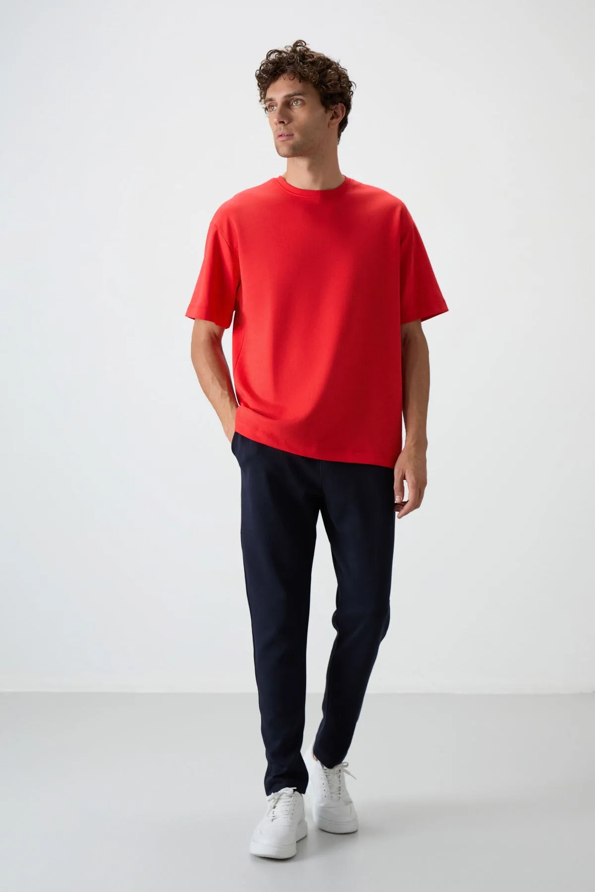 Fiesta - Lacivert Pamuklu Kalın Yumuşak Dokulu Oversize Fit Basic Erkek Eşofman Takım - 85251 - Fiesta/lacivert