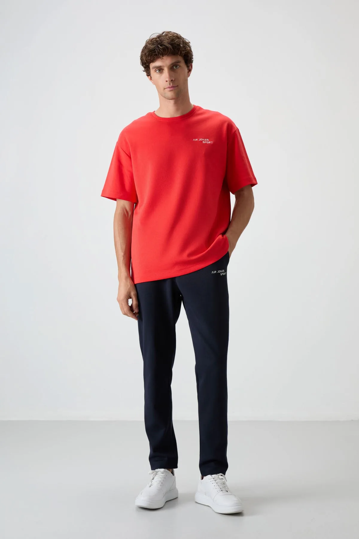 Fiesta - Lacivert Pamuklu Kalın Yumuşak Dokulu Oversize Fit Nakışlı Erkek Eşofman Takım - 85252 - Fiesta/lacivert
