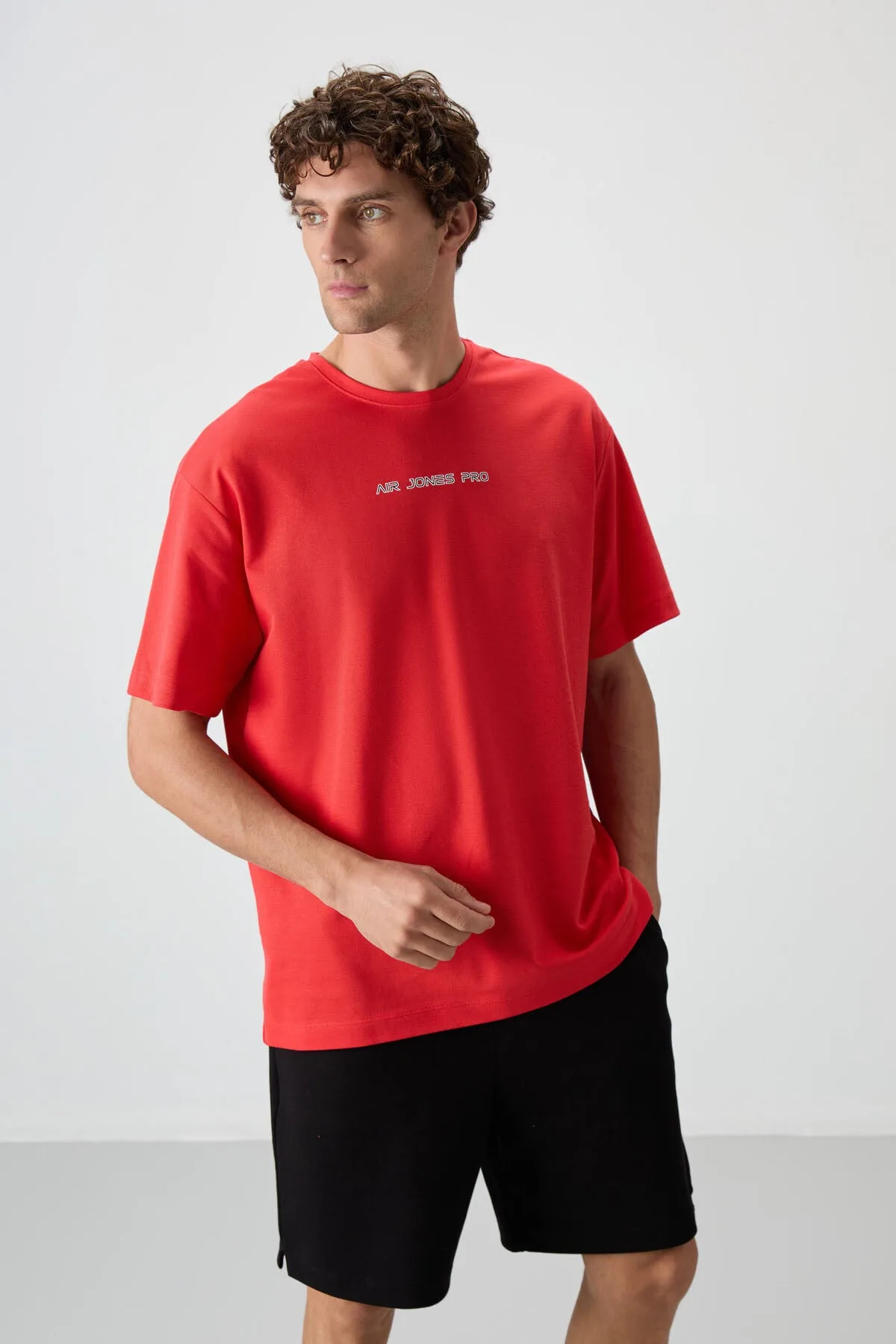 Fiesta Pamuklu Kalın Yüzeyi Dokulu Oversize Fit Baskılı Erkek T-Shirt - 88364 - Fiesta