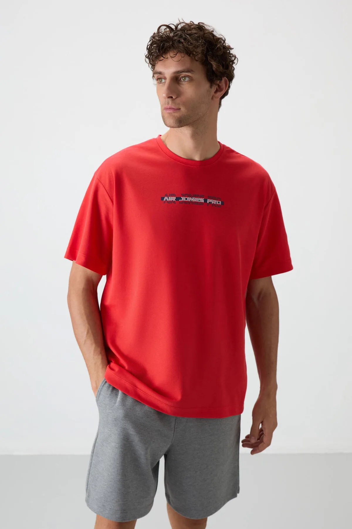 Fiesta Pamuklu Kalın Yüzeyi Dokulu Oversize Fit Baskılı Erkek T-Shirt - 88365 - Fiesta