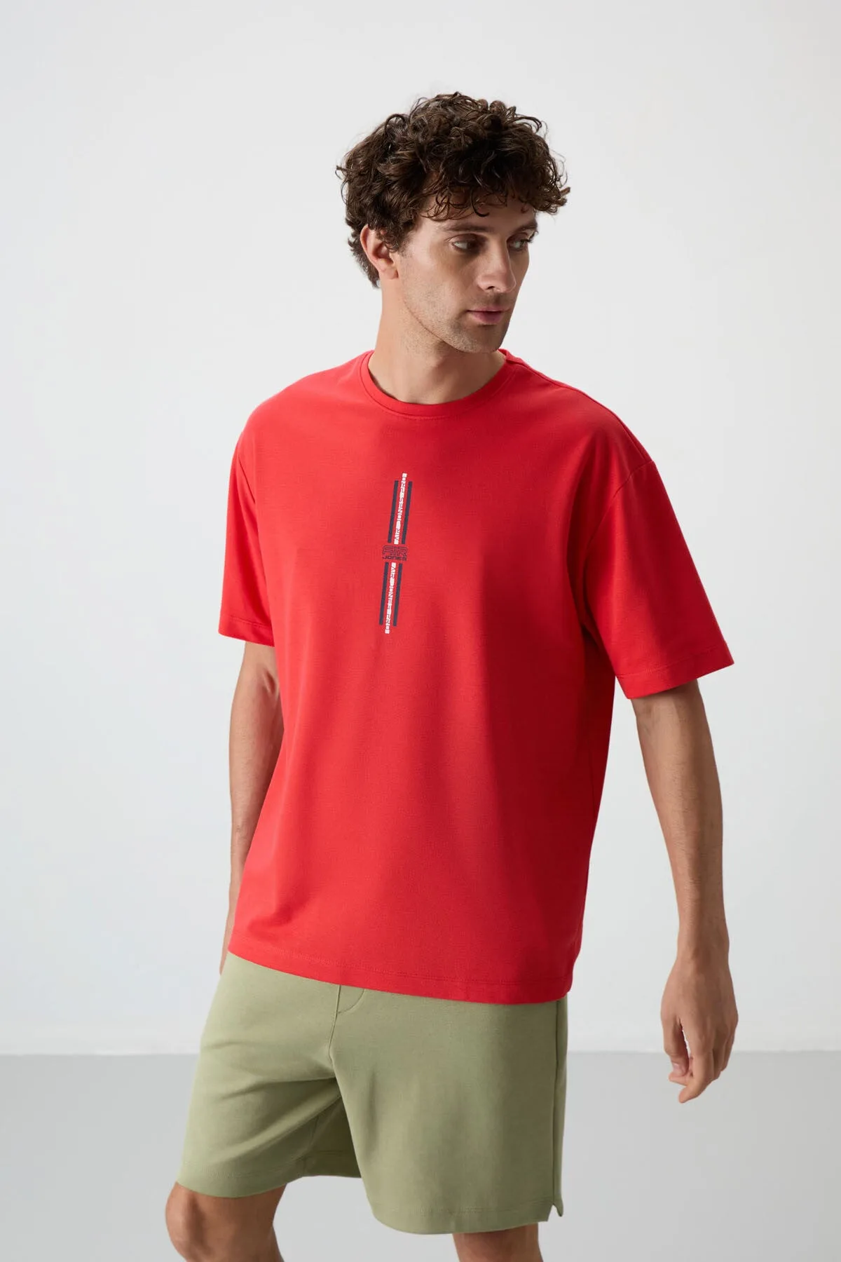 Fiesta Pamuklu Kalın Yüzeyi Dokulu Oversize Fit Baskılı Erkek T-Shirt - 88366 - Fiesta