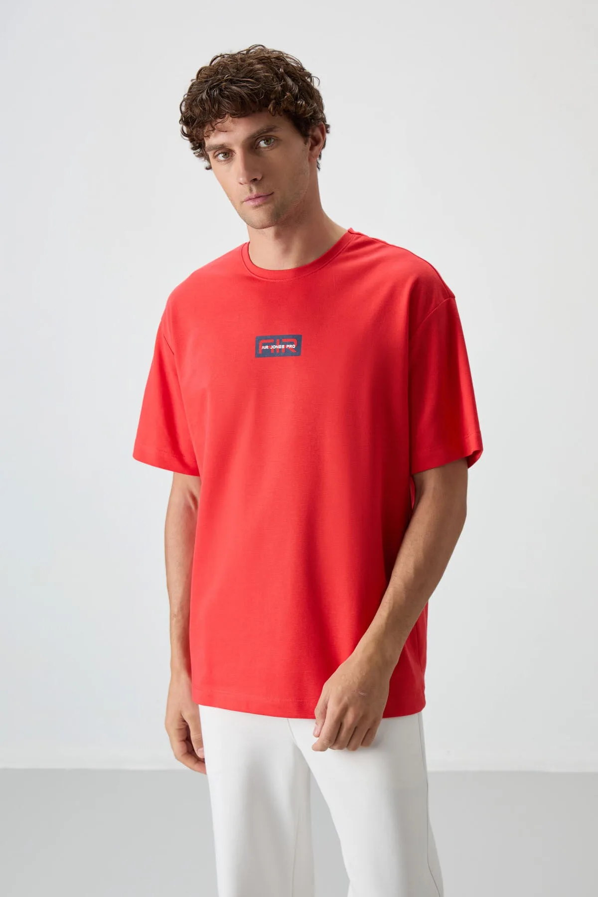 Fiesta Pamuklu Kalın Yüzeyi Dokulu Oversize Fit Baskılı Erkek T-Shirt - 88367 - Fiesta