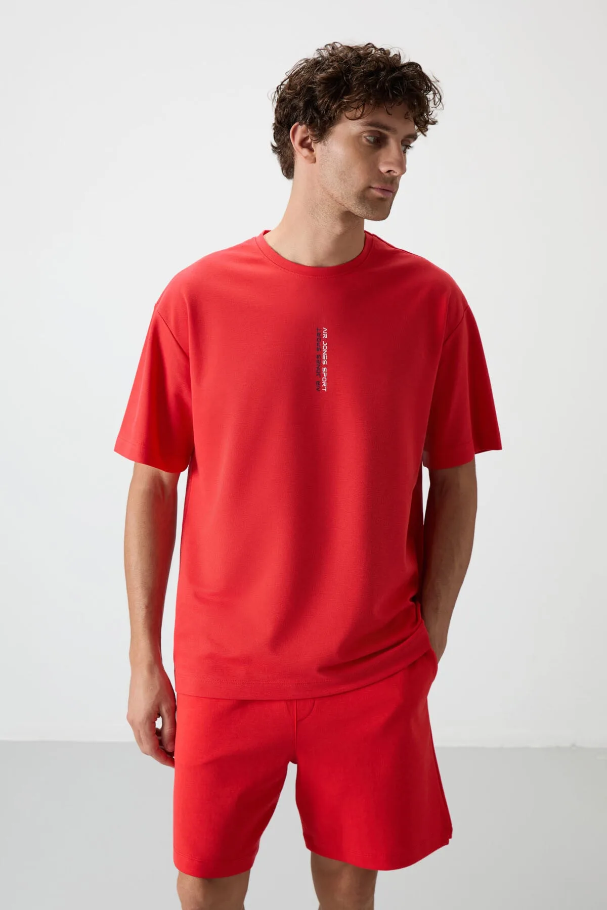 Fiesta Pamuklu Kalın Yüzeyi Dokulu Oversize Fit Baskılı Erkek T-Shirt - 88368 - Fiesta