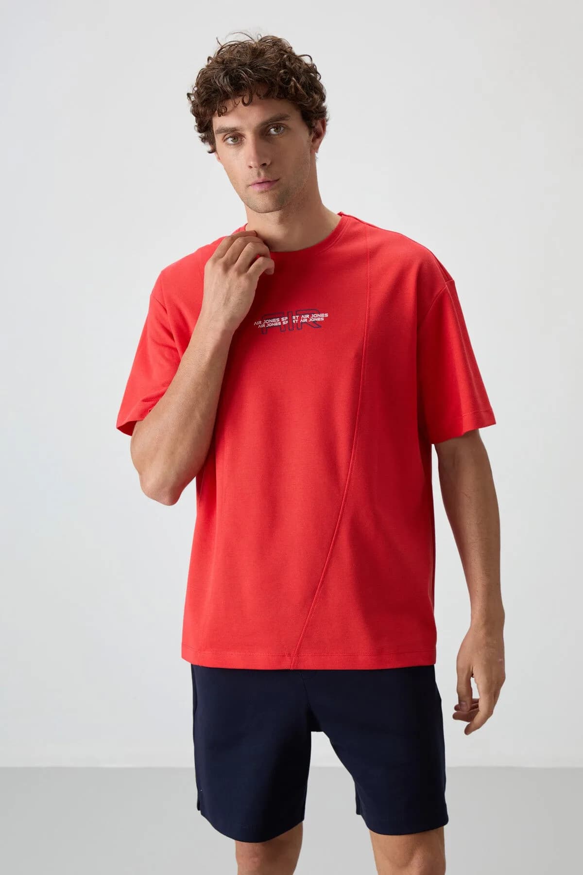 Fiesta Pamuklu Kalın Yüzeyi Dokulu Oversize Fit Baskılı Erkek T-Shirt - 88372 - Fiesta