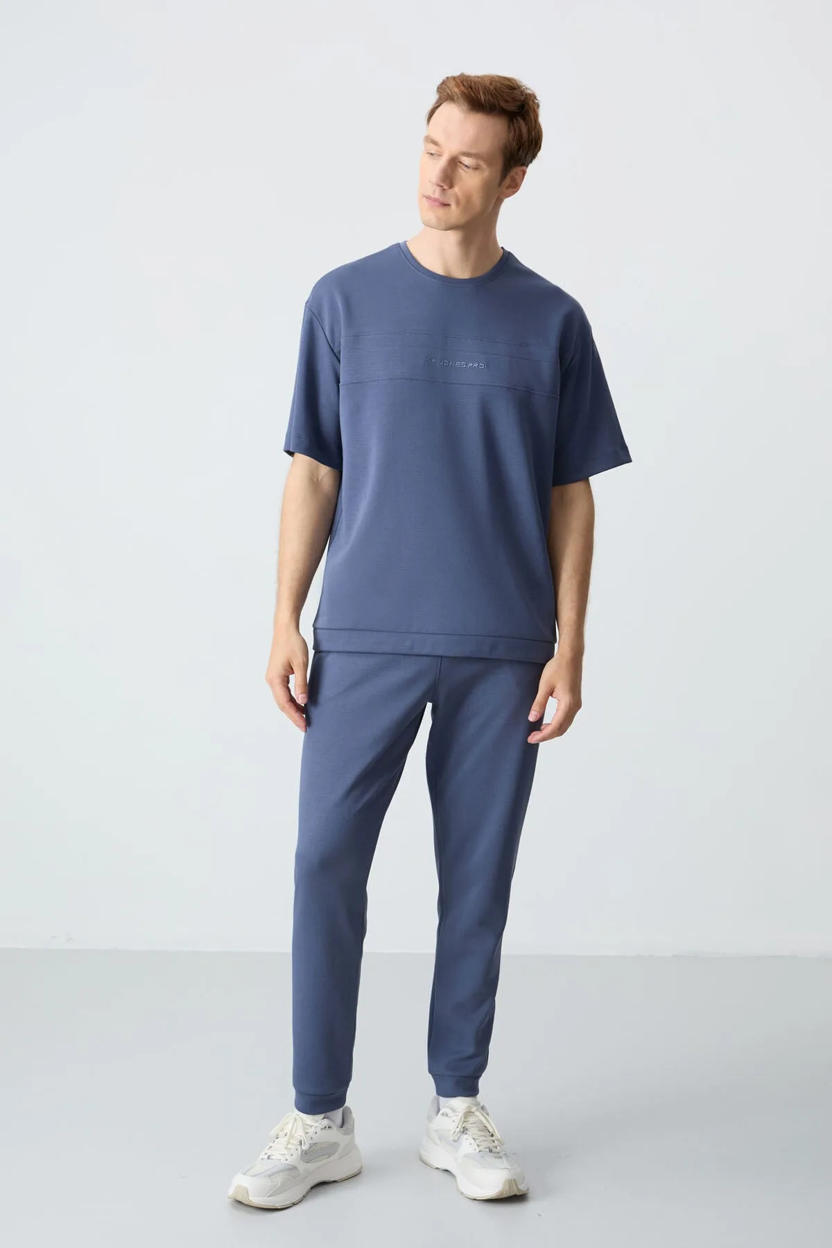 Petrol Pamuklu Kalın Yumuşak Dokulu Oversize Fit Basic Erkek Eşofman Takım - 85261 - Petrol/petrol