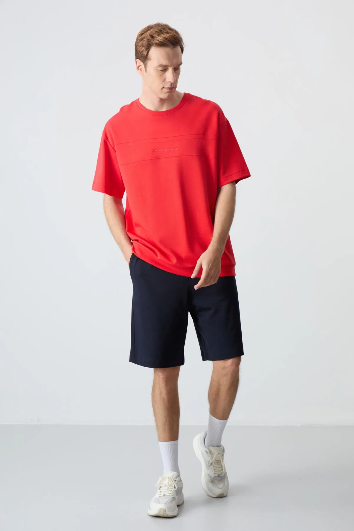 Fiesta Lacivert Pamuklu Kalın Yumuşak Dokulu Oversize Fit Basic Erkek Şort Takım - 85257 - Fiesta/lacivert
