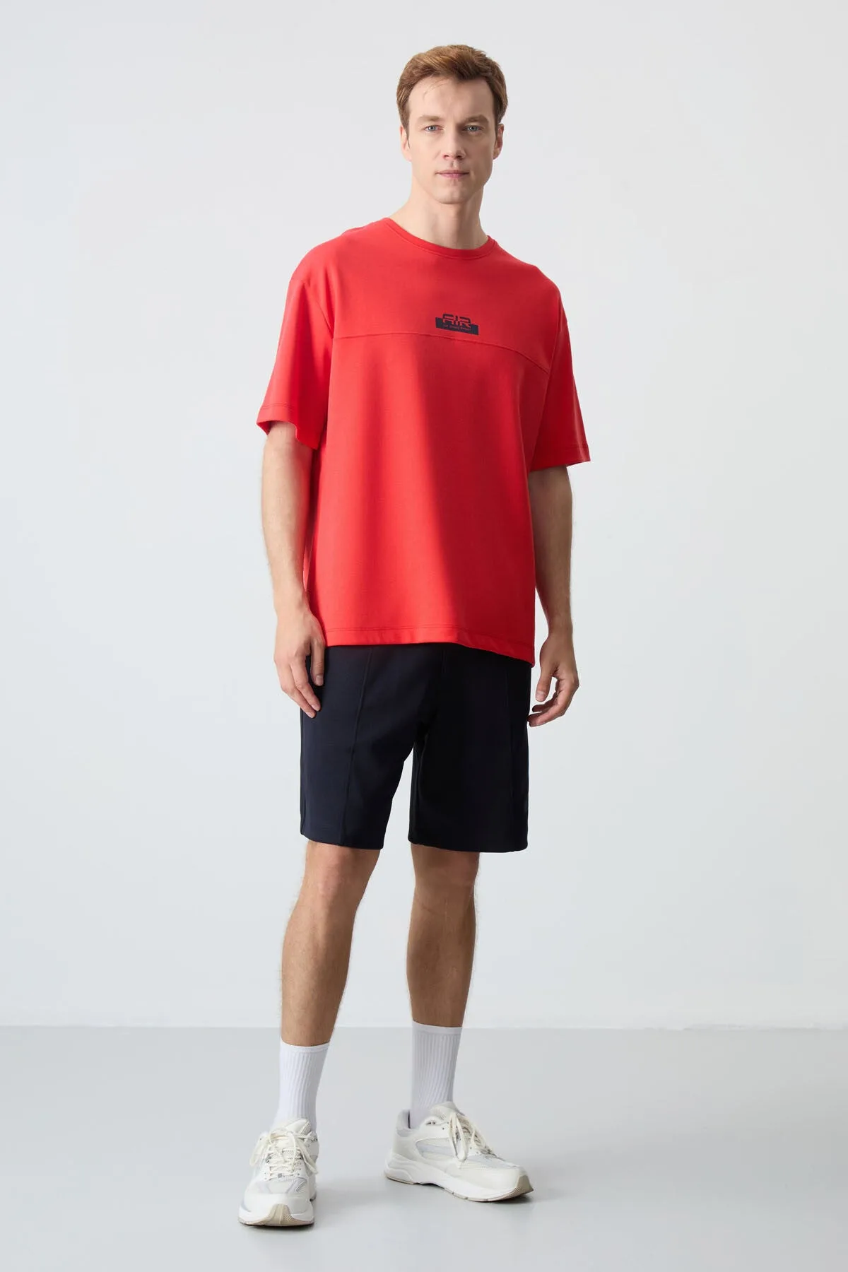 Fiesta - Lacivert Pamuklu Kalın Yumuşak Dokulu Oversize Fit Basic Erkek Şort Takım - 85259 - Fiesta/lacivert
