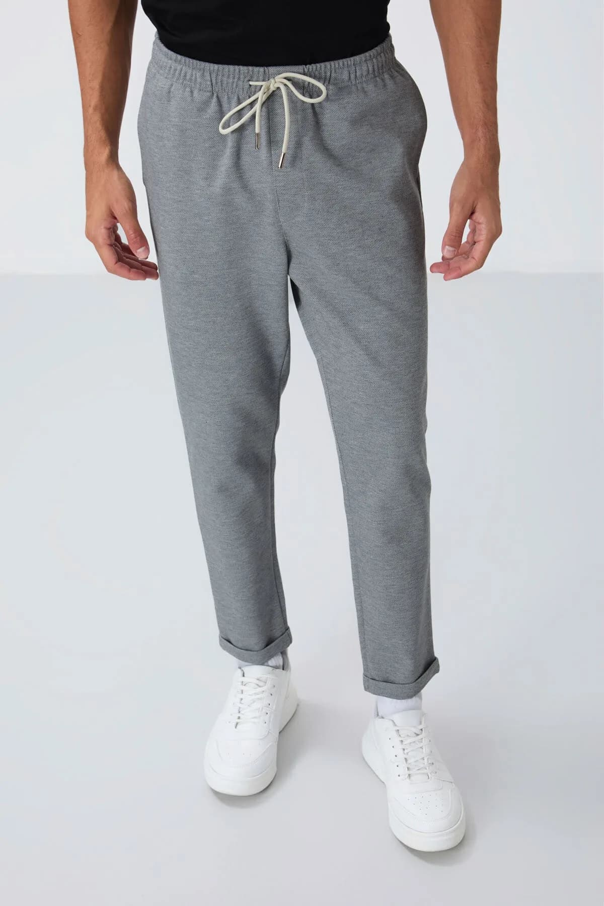 Gri Melanj Yüzeyi Dokulu Standart Fit Erkek Eşofman Alt - 82154 - Gb melanj