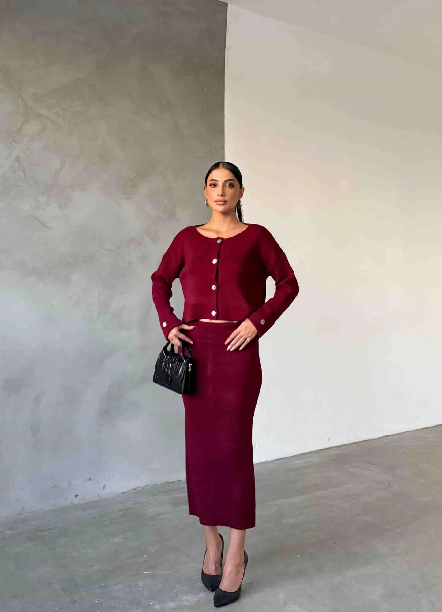 Etek Ceket Triko Takım 1516 - Bordo