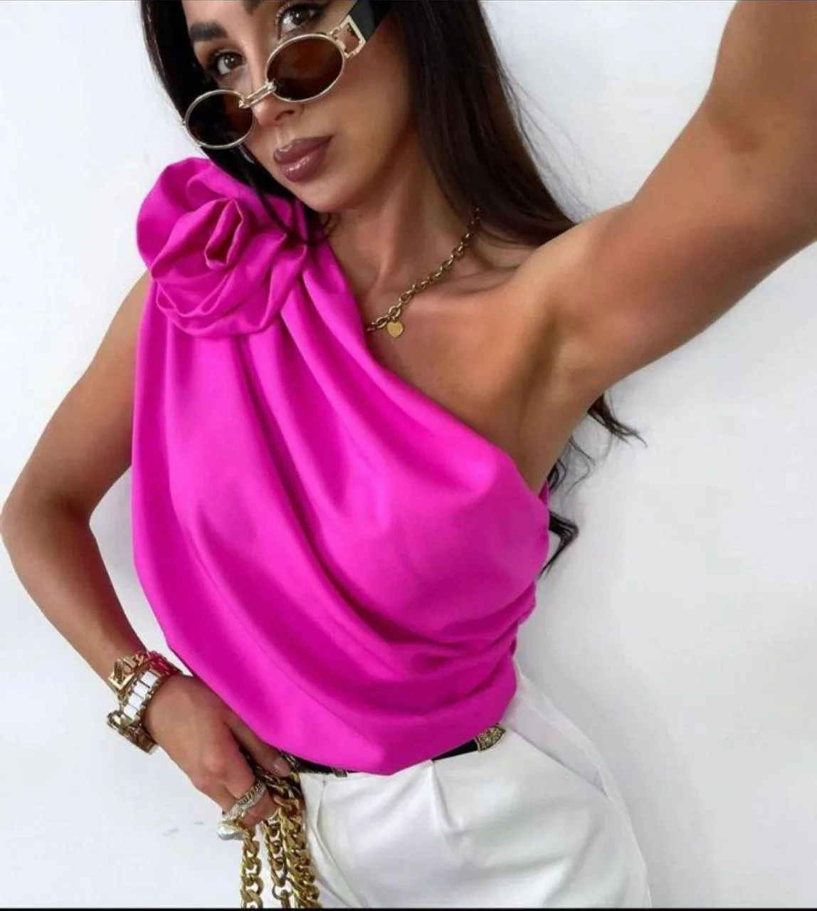 Gül Detay Bluz - 1S 2M 2L 1XL , Fuşya