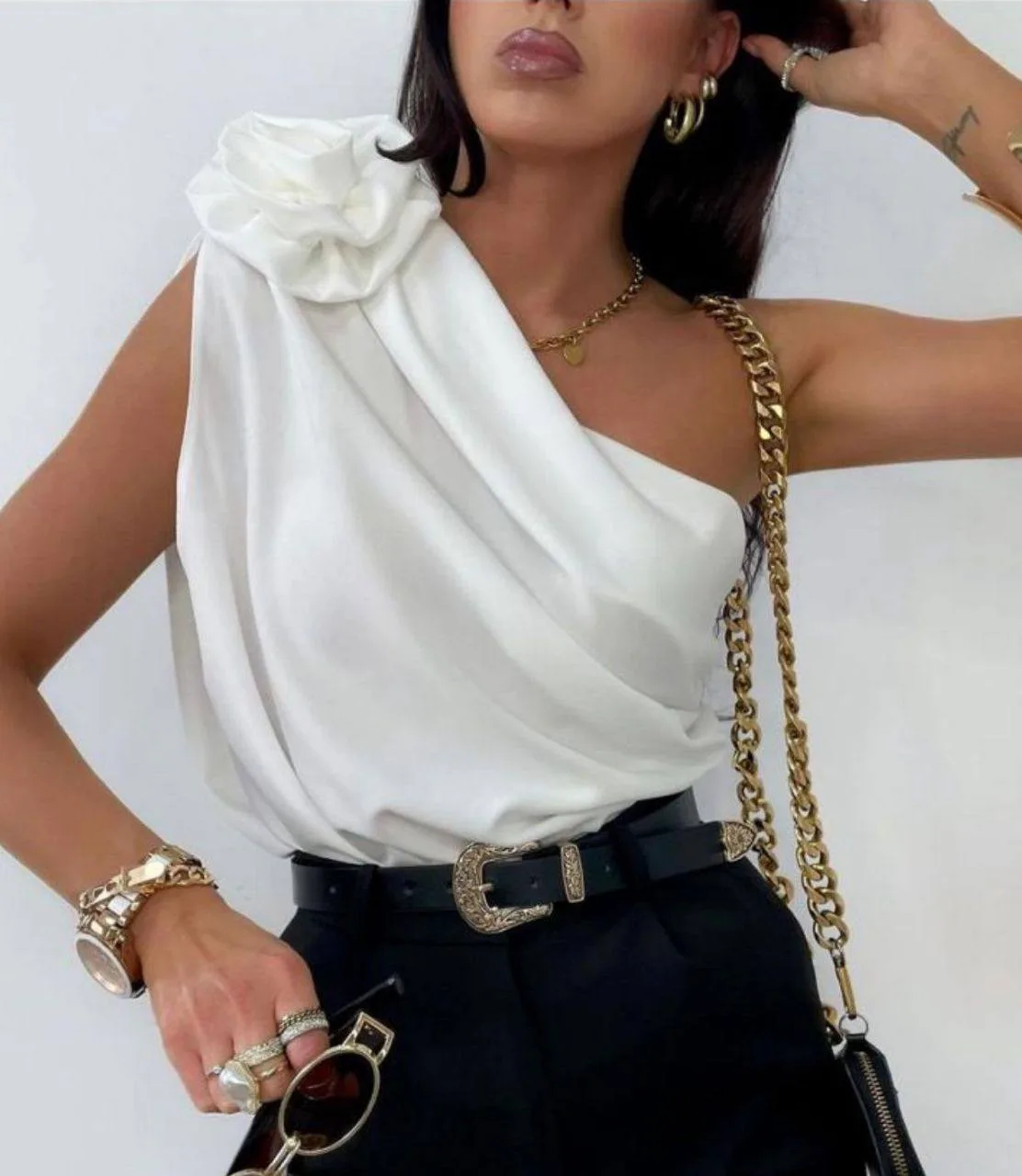 Gül Detay Bluz - 1S 2M 2L 1XL , Beyaz