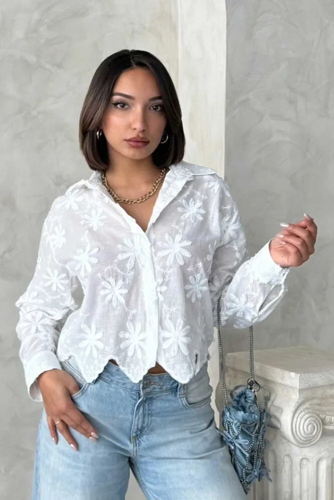 Nakışlı Gömlek - KREM