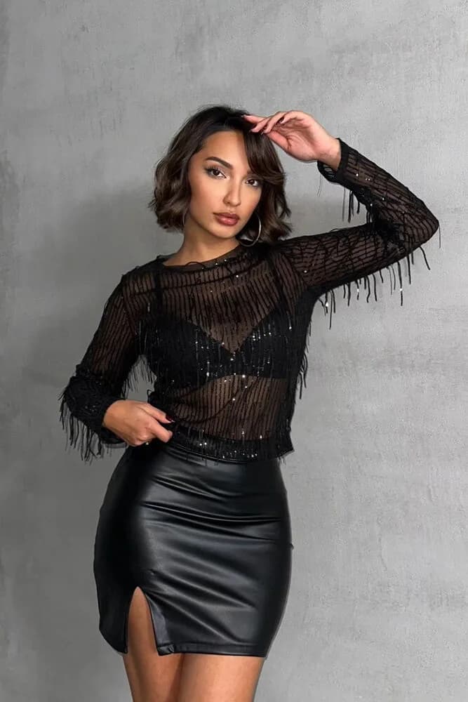 Payet Toptan Bluz - SİYAH SİYAH