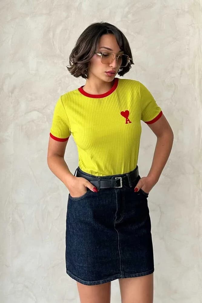 Topshow Fıstık Kırmızı Nakışlı Toptan T Shirt - FISTIK KIRMIZI