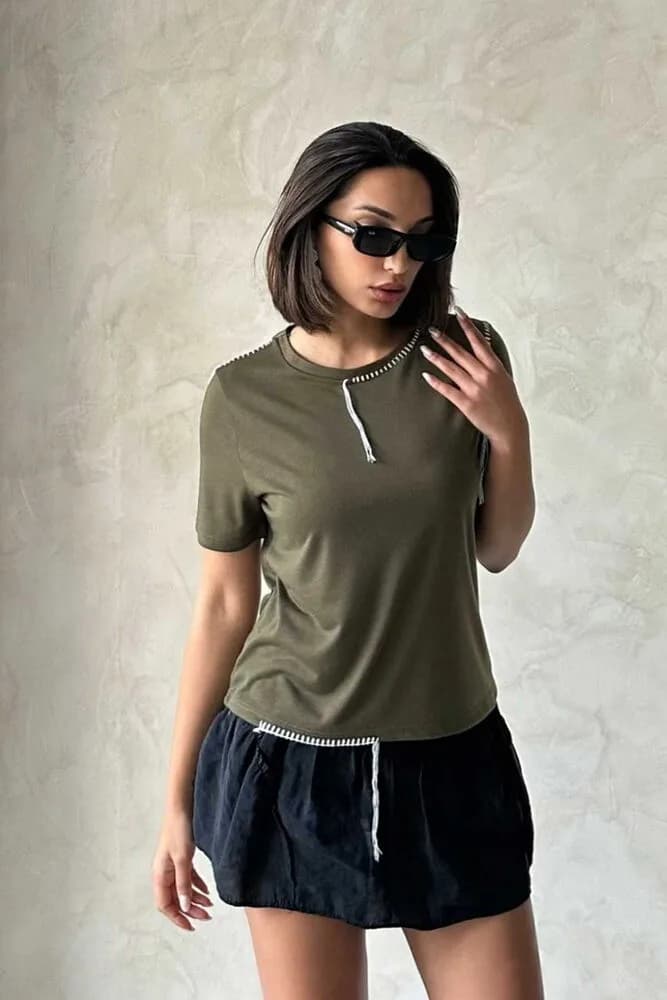 Topshow Haki Çoban Dikişli Toptan Tişört - HAKİ