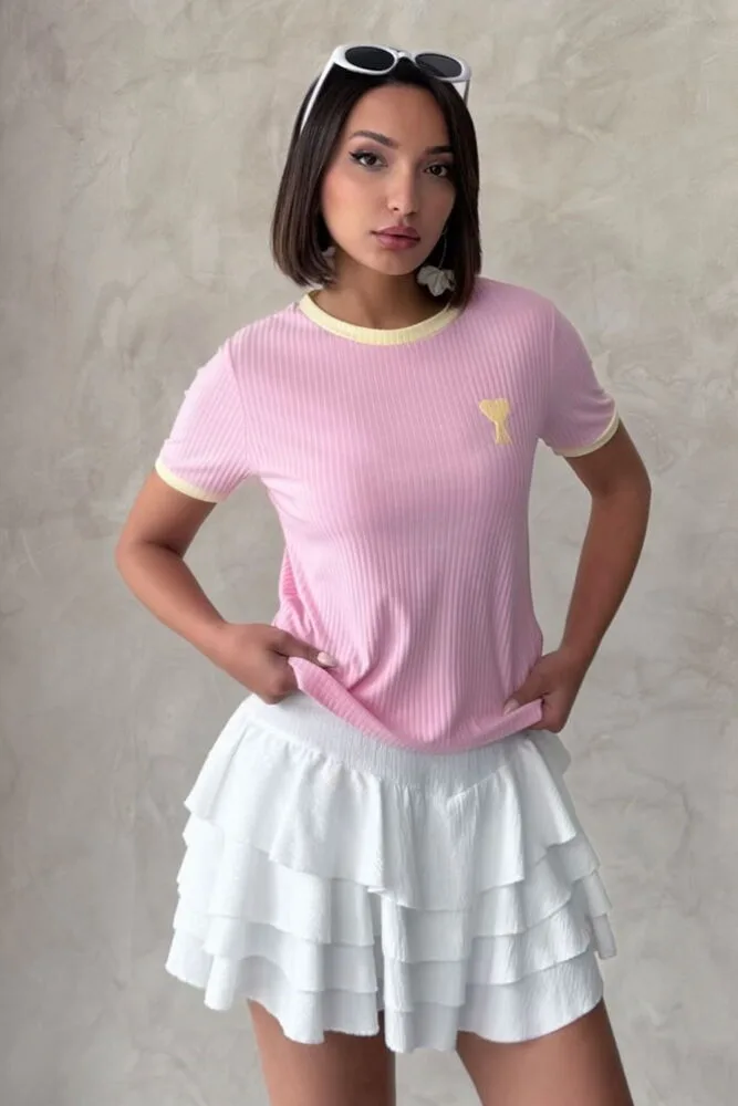 Nakışlı Tişort Pembe Sarı - PEMBE SARI
