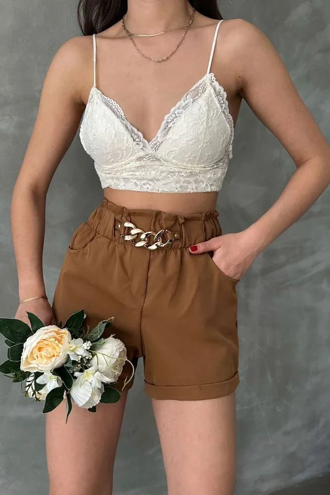 Topshow Acı Kahve Kemer Üstü Halkalı Cepli Toptan Şort - ACI KAHVE