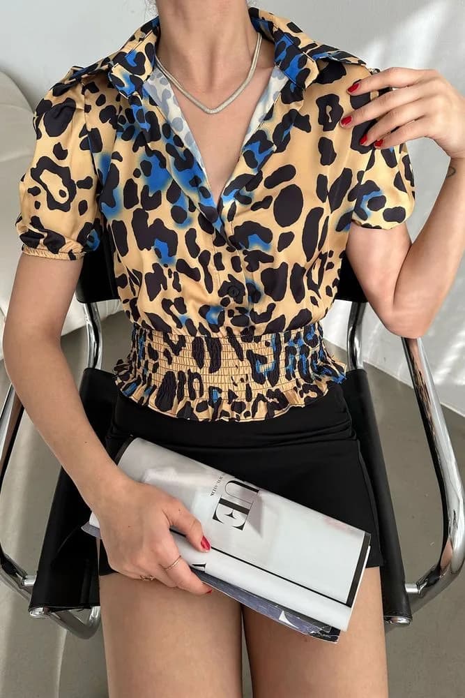 Topshow Leopar Saks Beli Gipeli Ouzu Pileli Toptan Gömlek - LEOPAR SAKS