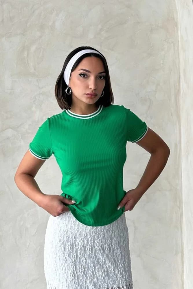 Topshow Zümrüt Krem Bisiklet Yaka Toptan T - ZÜMRÜT KREM