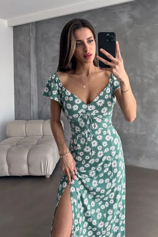 Topshow Çağla Çiçek Baskılı Toptan Elbise - ÇAĞLA