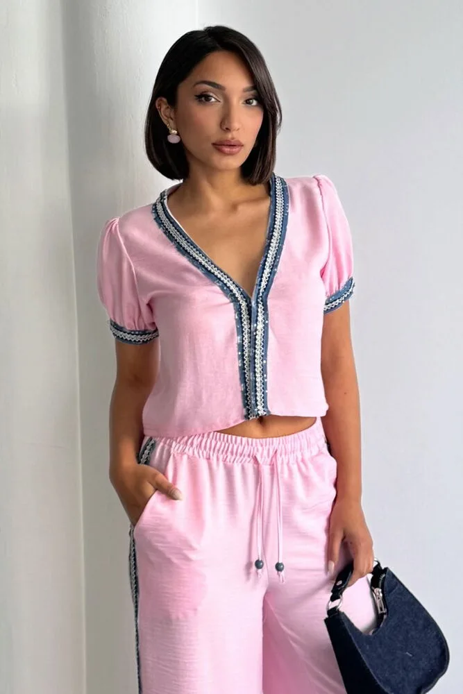 Kot Detaylı Ceket Pembe - PEMBE