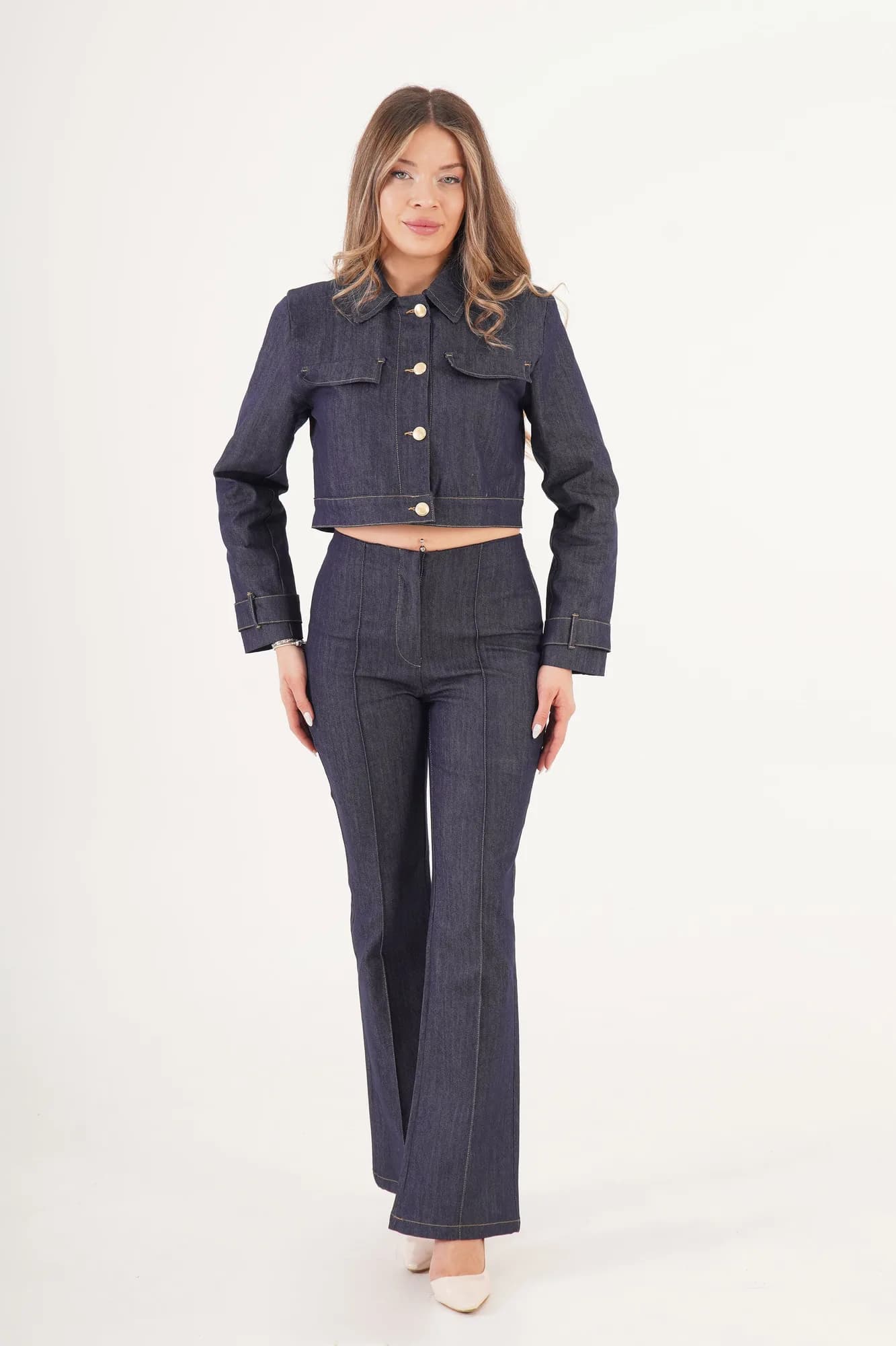 Gold Düğmeli Ceket Pantolon Kot Denim Takım - Kot