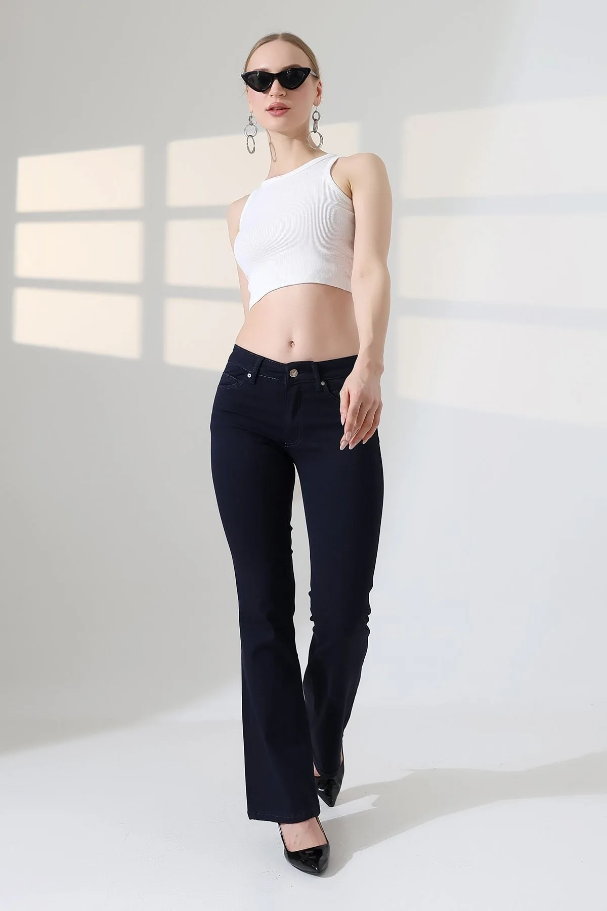 Push Up İspanyol Kot Pantolon 7108 - Koyu Lacivert