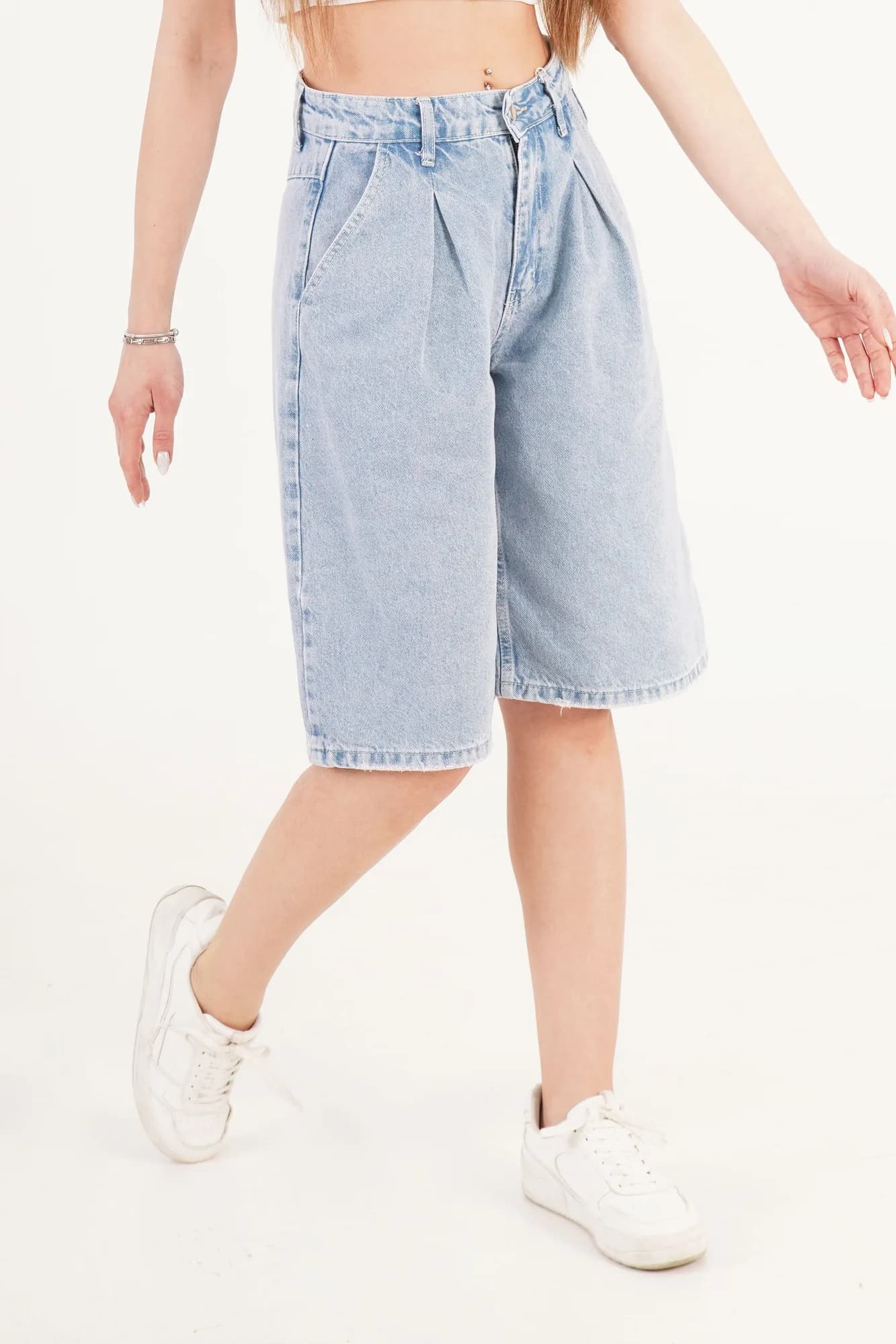 Yüksek Bel Kot Mavisi Toptan Denim Jorts - Kot Mavisi