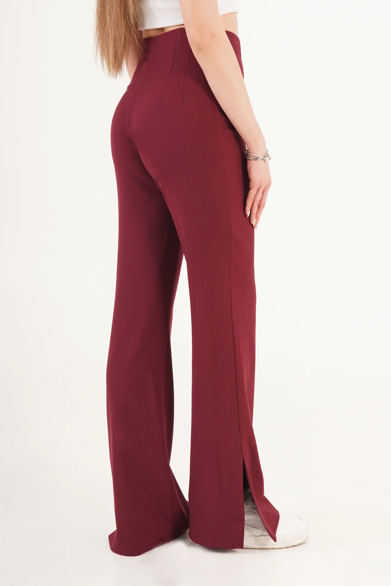 Yırtmaçlı Çan Paça Bordo Toptan Pantolon - Bordo