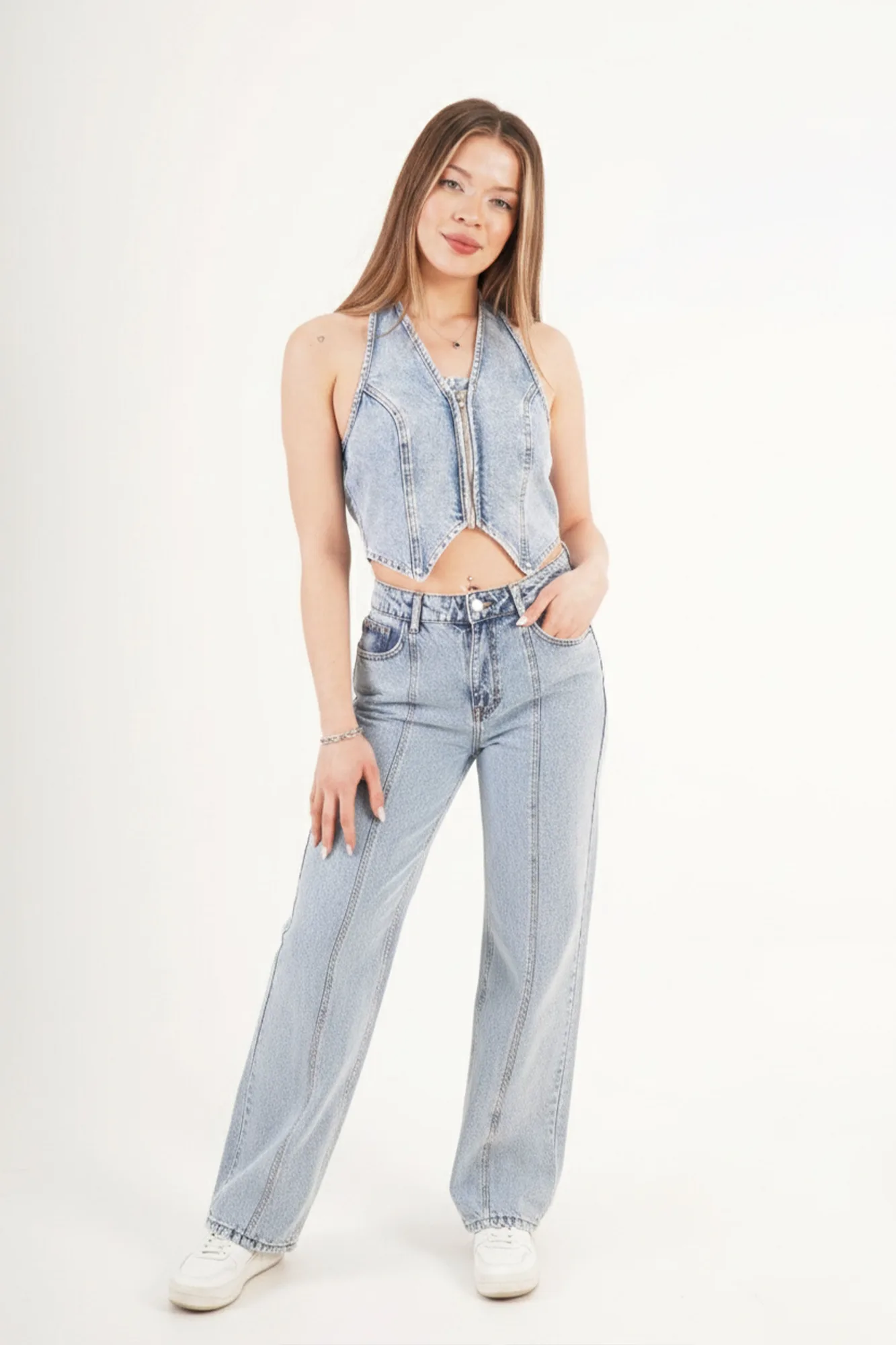 Denim Urban Retro Kot Yelek Jean Toptan Takım - Kot
