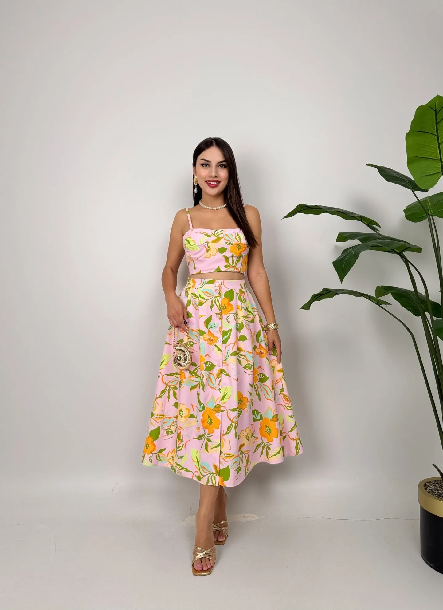 3040 DESENLİ ELBİSE - YELLOW - SARI
