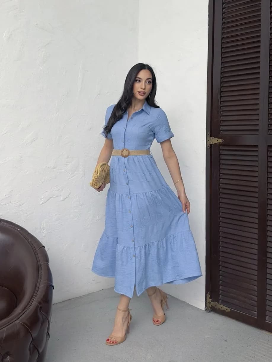 3043 KEMERLİ ELBİSE - YELLOW - SARI
