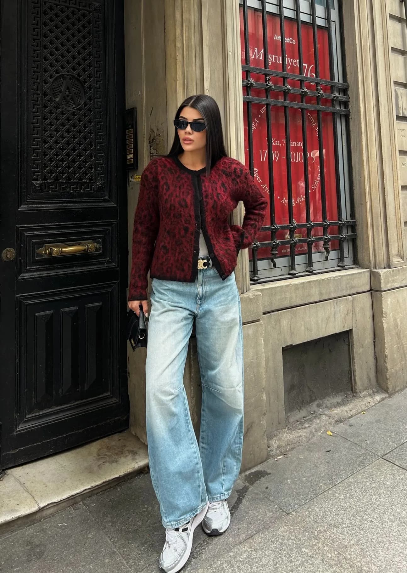 5017 LEOPAR DESEN TRİKO HIRKA - BURGUNDY - BORDO